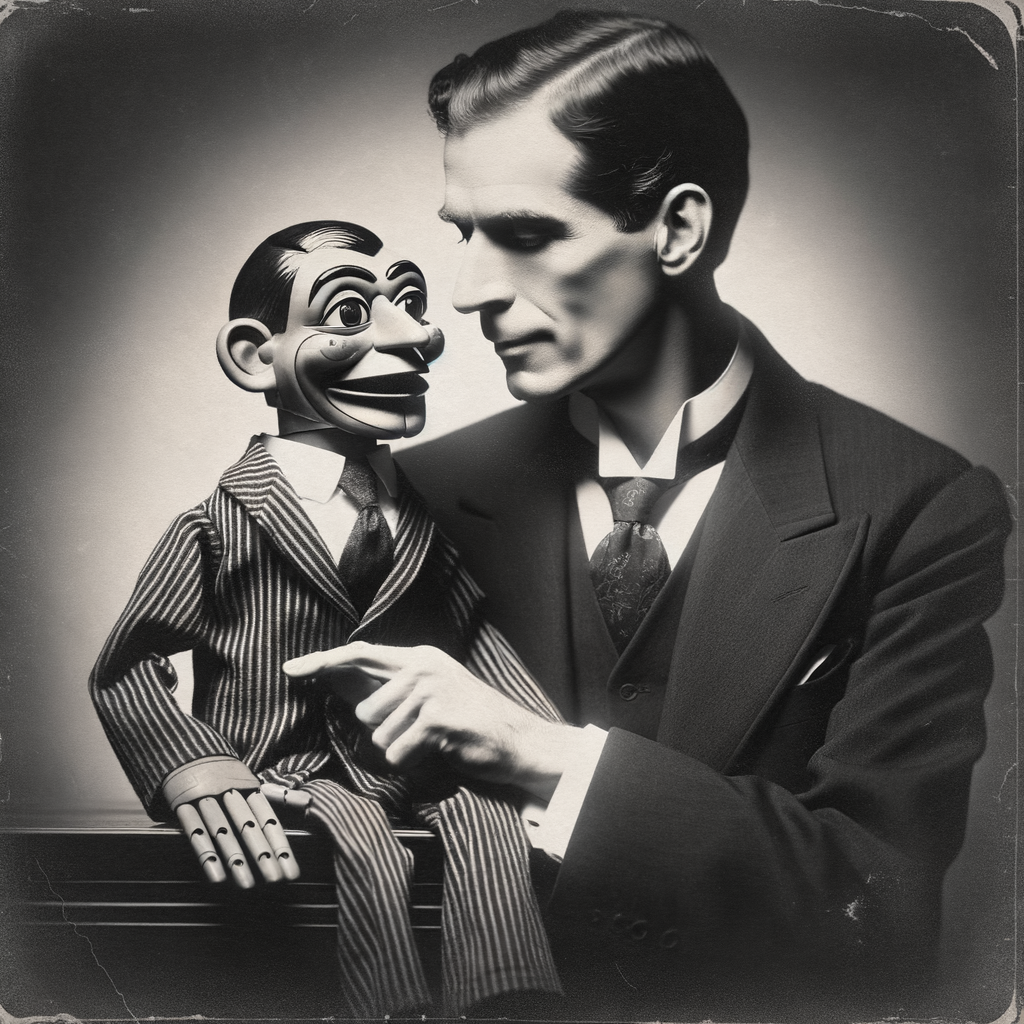 Edgar Bergen performing pioneering ventriloquism with puppet Charlie McCarthy, demonstrating his significant influence on the entertainment industry and the history of ventriloquism.